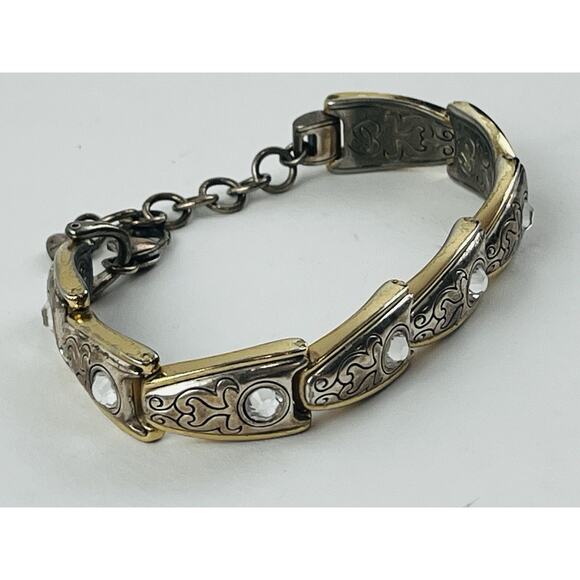 Vintage Gold and Silver Plated Link Bracelet Crystals Stamped Brighton Western - Picture 3 of 13